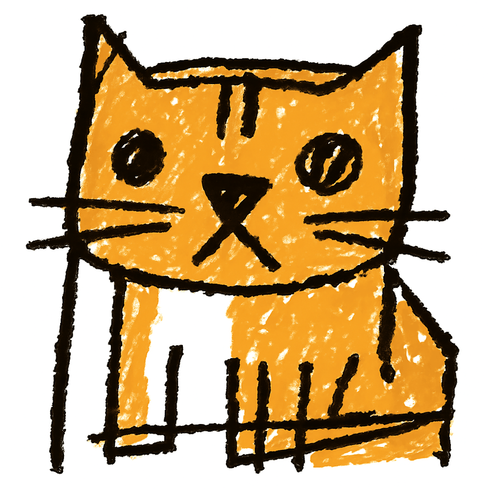 an ordinary house cat drawn very badly and sincerely in MS Paint, orange and white, wobbly black outline